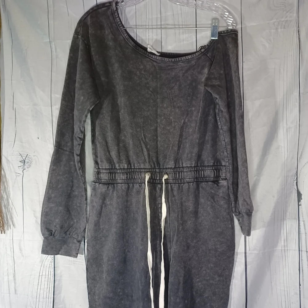 Lane 201 Faded Black Off The Shoulder comfy casual Jumpsuit with Drawstring